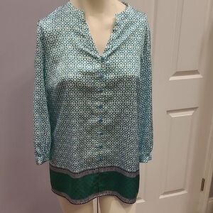 Jones New York Blue and Green Patterned Blouse